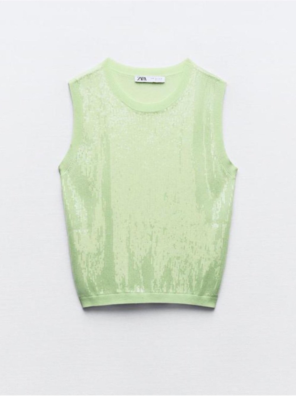 Zara Sequin Knit Sleeveless Top - Light Green